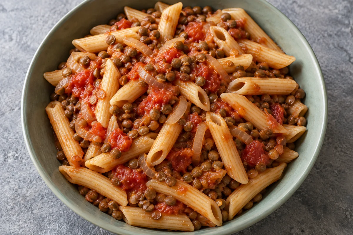 Pâtes aux lentilles façon bolognaise