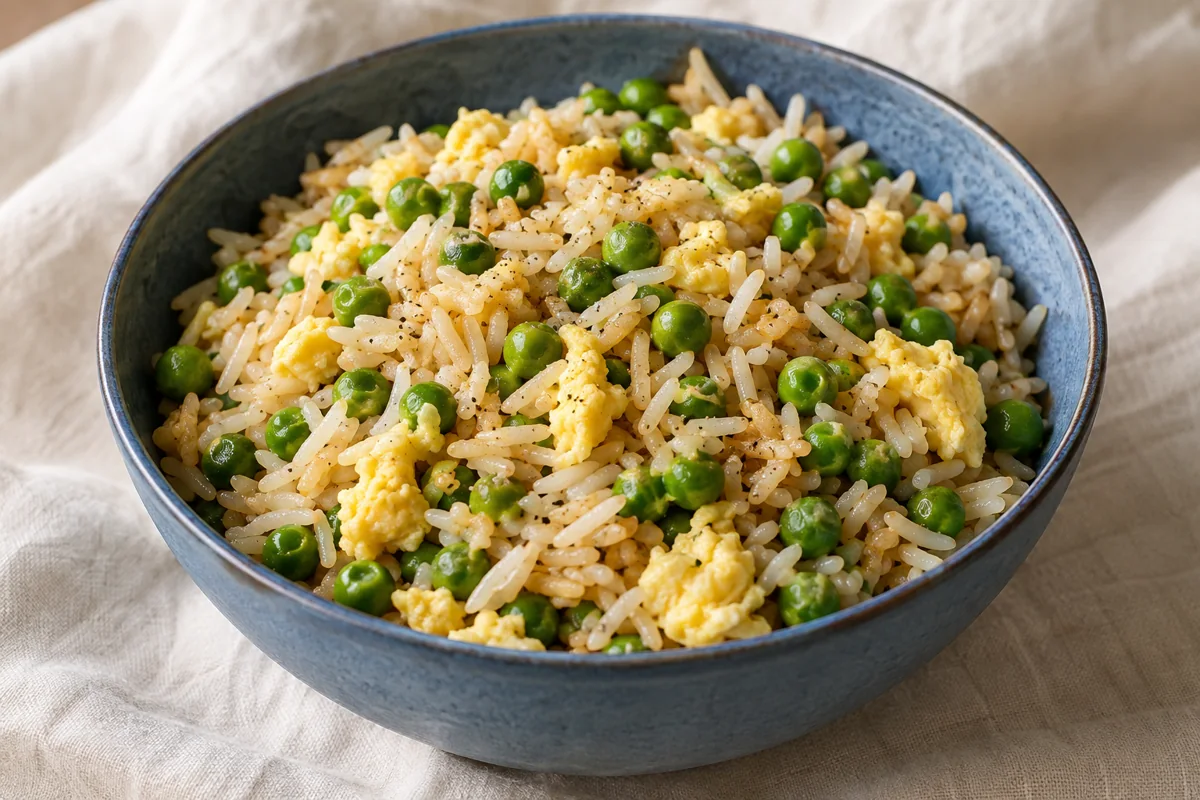 Riz sauté aux œufs et petits pois